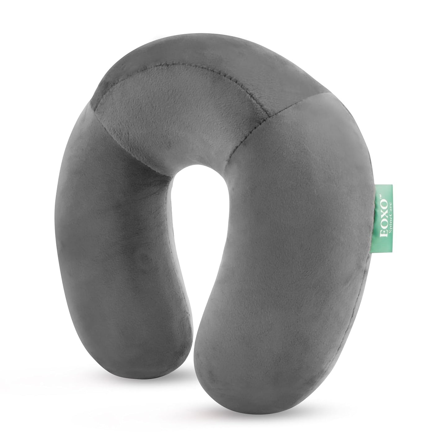 Memory Foam Travel Neck Pillow Cushion for Flight, Car & Office | U-Shaped Headrest with Soft Velvet Cover | Portable & Ergonomic Design (Grey)