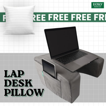 Lap Desk Pillow for Laptop with (16 * 16 inc) White Fiber Pillow Free | Portable Computer Table for Bed, Sofa & Floor |Soft Cushion & Arm Rest | Work from Home Table for Reading, Gaming (Grey)