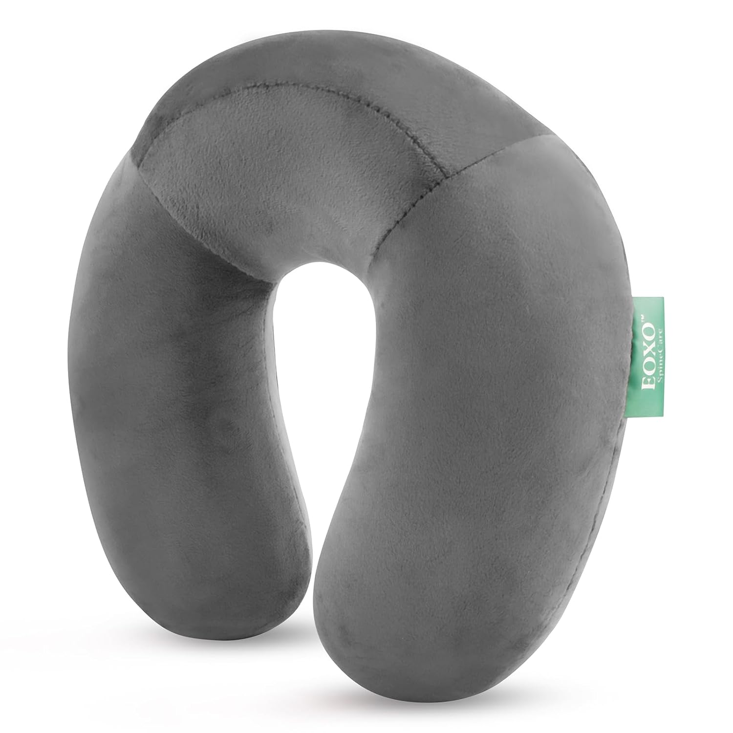 Memory Foam Travel Neck Pillow Cushion for Flight, Car & Office | U-Shaped Headrest with Soft Velvet Cover | Portable & Ergonomic Design (Grey)