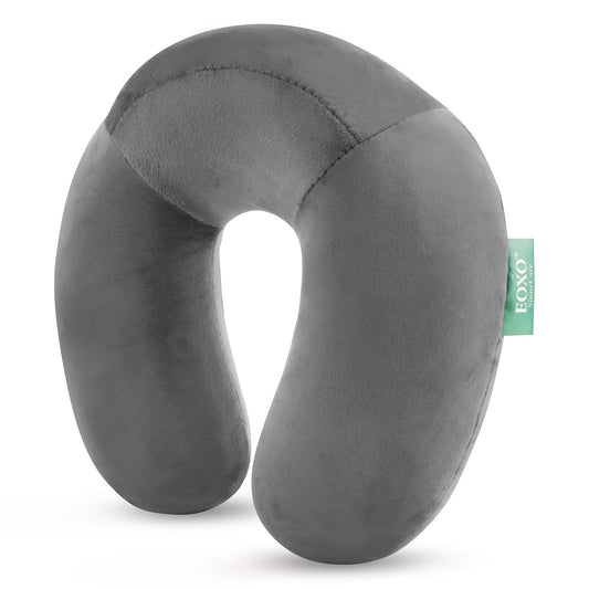Memory Foam Travel Neck Pillow Cushion for Flight, Car & Office | U-Shaped Headrest with Soft Velvet Cover | Portable & Ergonomic Design (Grey)
