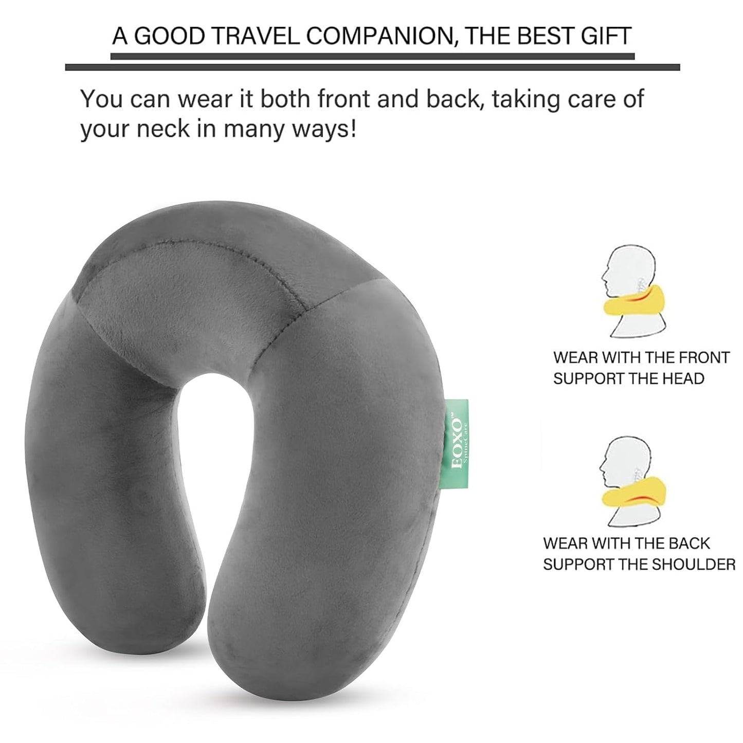 Memory Foam Travel Neck Pillow Cushion for Flight, Car & Office | U-Shaped Headrest with Soft Velvet Cover | Portable & Ergonomic Design (Grey)