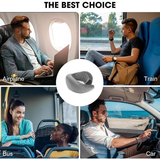 Travel Neck Pillow | Premium Memory Foam Neck Pillow for Flight Travel, Car Sleeping | Adjustable Head Rest, Neck Rest Travelling Pillow for Sleeping Head Support (Grey, Pack of 2)